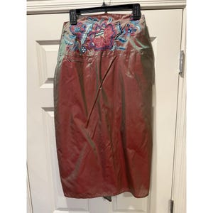 Vtg 90s Y2K Free People Silk Floral Embroidered Iridescent Midi Bussell Skirt image 7