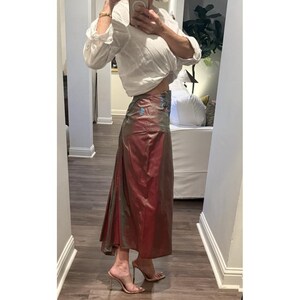 Vtg 90s Y2K Free People Silk Floral Embroidered Iridescent Midi Bussell Skirt image 3