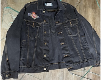Vintage House Of Blues New Orleans Men Black Denim Jean Jacket Grunge Bikercore