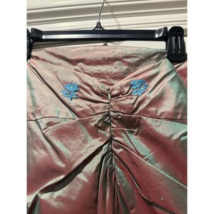 Vtg 90s Y2K Free People Silk Floral Embroidered Iridescent Midi Bussell Skirt image 10
