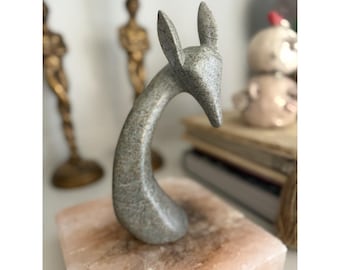 Vintage Hand Carved SoapStone giraffe  Sculpture Wildlife Decor Signed
