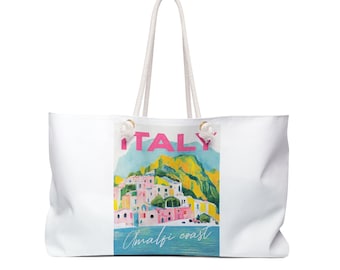Amalfi Coast Italy Vintage Travel Poster Weekender Bag | Coastal Tote
