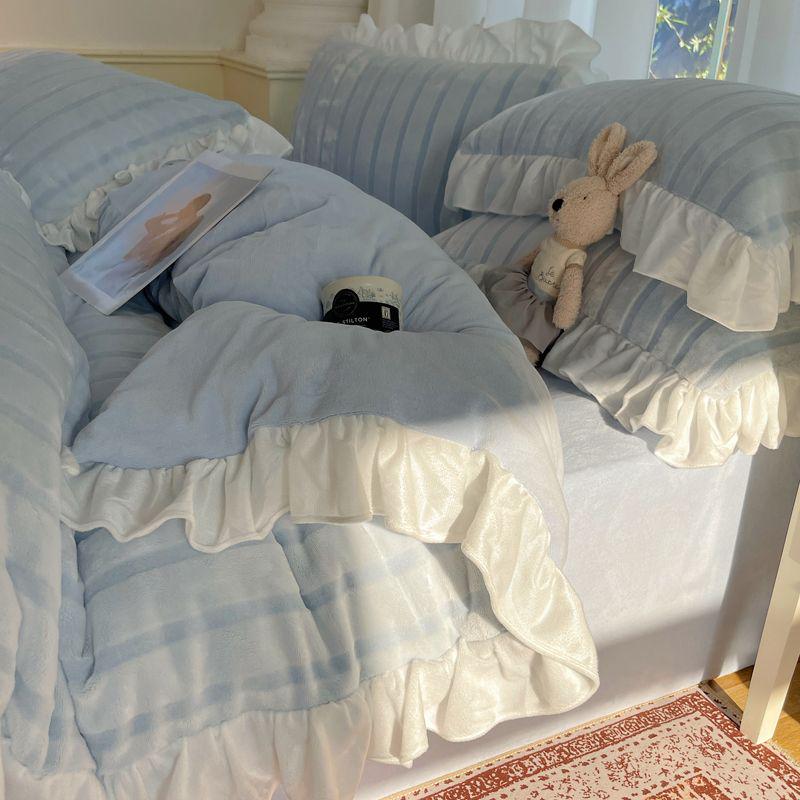 Striped Ruffle Sheets Blue White Striped Ruffle Bedding Set With Duvet Cover and Pillow Shams ...