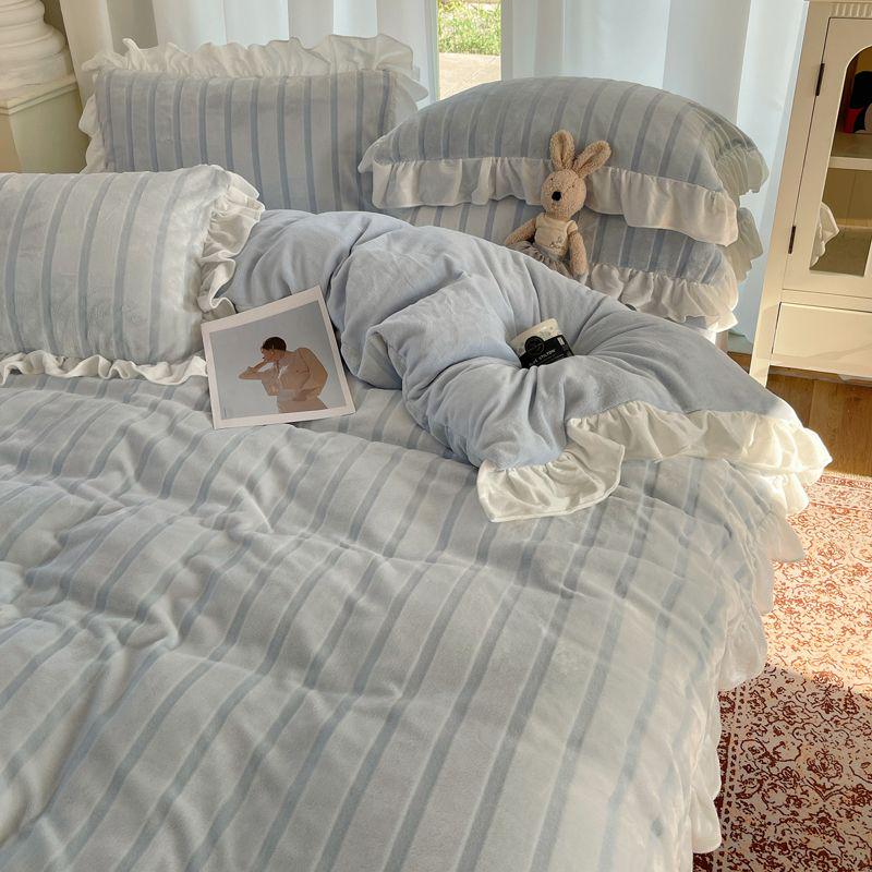 Striped Ruffle Sheets Blue White Striped Ruffle Bedding Set With Duvet Cover and Pillow Shams ...