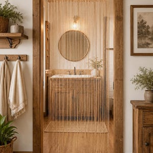Boho String Curtain Doorway Divider, Rustic Fringe Door Curtain, Polyester Room Divider for Bedroom, Patio or Entryway .
