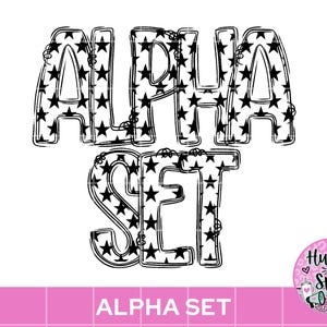 Black & White Star Alphabet PNG Bundle, Retro Bubble Alpha Set, Star Pattern Letters, Sublimation Alphabet, Digital Clipart Bundle, PNG