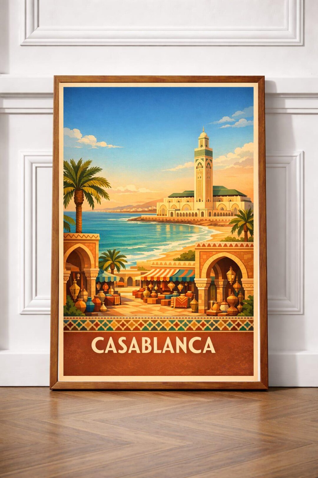 Casablanca Vintage Travel Poster Wall Art Decor - Moroccan Coastal Art ...
