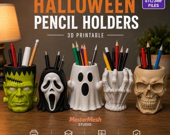 Set di portapenne stampabili in 3D per Halloween, organizer da scrivania spettrali (file STL/3MF)