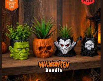 Pacchetto di vasi a forma di teschio per Halloween / File 3D di Frankenstein, vampiro e mietitore (download digitale)
