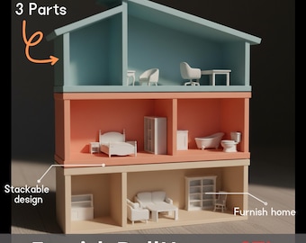 Modular Dollhouse STL – Stackable 3-Part Miniature House (Digital Download)