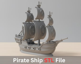 Detailed Pirate Ship STL File – Fantasy Sailing Ship 3D Print Model (Digital Download)