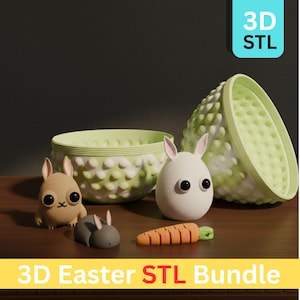 3D Easter Bunny & Egg STL Bundle | Printable Figurines (Digital Download)
