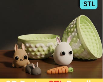 3D Easter Bunny & Egg STL Bundle | Printable Figurines (Digital Download)