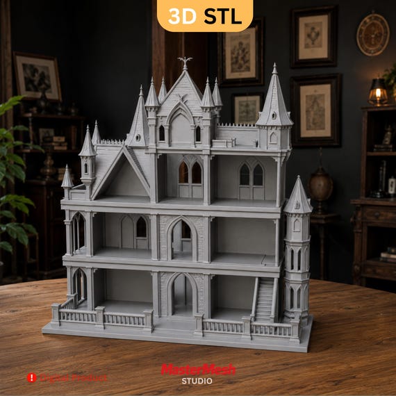 Gothic Victorian Dollhouse STL | Stackable Miniature Haunted Mansion (Digital Download)