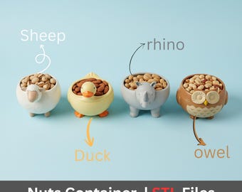 Niedliche Tier Nüsse Behälter STL Bundle - Schaf Ente Nashorn Eule Snack Schüssel - 3D Druckbare Dateien
