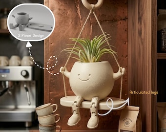 Hanging Smile Planter STL | Articulated Legs, 2-Piece Design (Digital Download)