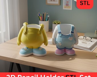 Kawaii Overalls Pencil Holder STL Bundle, Kids Desk Organizer (3D Print File)