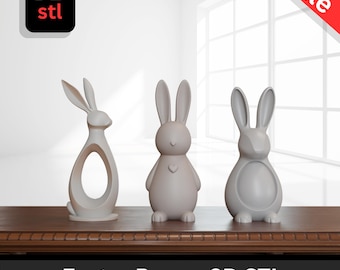Minimalist Bunny Rabbit STL Set | Easter Bunny Decor | 3D Printable Rabbit Figurines | Modern Home Decor | Cute Animal STL File