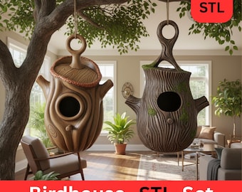 Tree Trunk Hanging Birdhouse STL Set – 3D Print Files