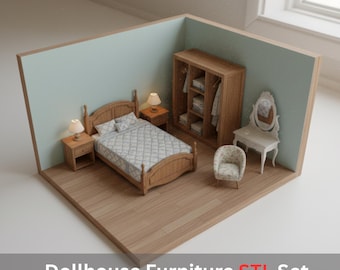 Dollhouse Bedroom STL Set – Miniature Furniture 3D Print Files