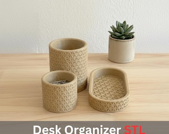 Minimalist Geometric Desk Organizer Set | 3D Printable Pen Holder Tray (STL Download)