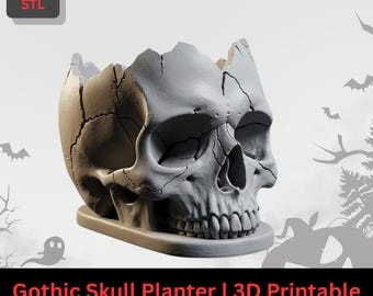 Skull Planter STL | 3D Printable Halloween Skull Pot | Dark Home Decor | Succulent Planter 3D Model