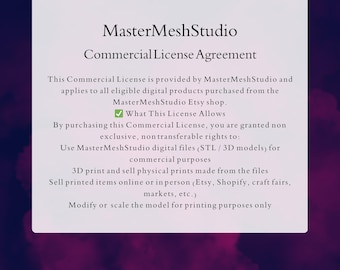 Commercial License for 3D Printing STL Files | Sell Physical Prints | MasterMeshStudio License