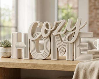 Cozy HOME 3D Print Model | Layered Script & Geometric Decor (STL/3MF)