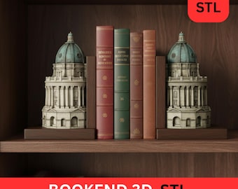 Architectural Dome Bookend STL – Classical Building 3D Print File – Decorative Bookshelf Organizer – Instant Download