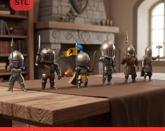 Chibi Knight Miniatures STL Set – 3D Printable RPG Figures (Digital Files)