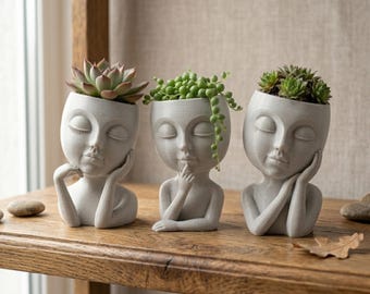 3 Face Planter STL Bundle | Modern Head Pot 3D Print File (Digital Download)
