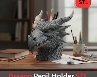 Dragon Pencil Holder STL File – Fantasy Dragon Desk Organizer for 3D Printing – Printable STL Model