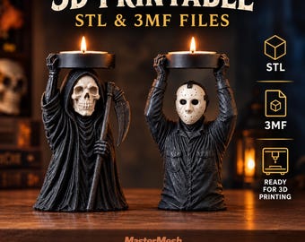 Portacandele horror STL 3MF, Tristo Mietitore, Uomo Mascherato, File per stampa 3D, Decorazione di Halloween