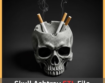 Gothic Skull Ashtray STL File – Realistic Cracked Texture 3D Printable Decor