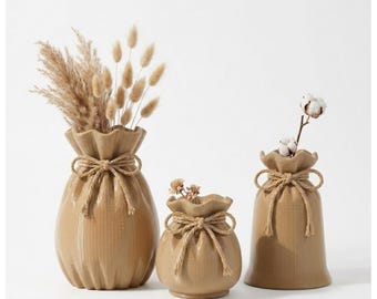 3D Printable Bag Vase | Modern Planter, Minimalist Home Decor (STL File)