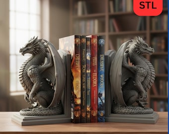3D Printable Dragon Bookends STL File | Fantasy Shelf Decor (Digital Download)