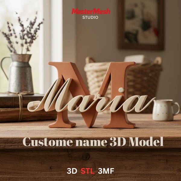 Custom 3D Name Model | Personalized Text Sign, STL & 3MF (Digital Download)