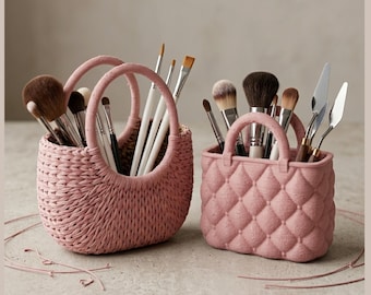 3D Printable Makeup Brush Holder Bag STL | Handbag Organizer, Cosmetic Storage (Digital Download)