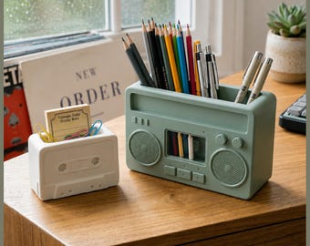 Retro Cassette Tape Desk Organizer STL Bundle | Pencil, Sticky Note Holder (Digital Download)