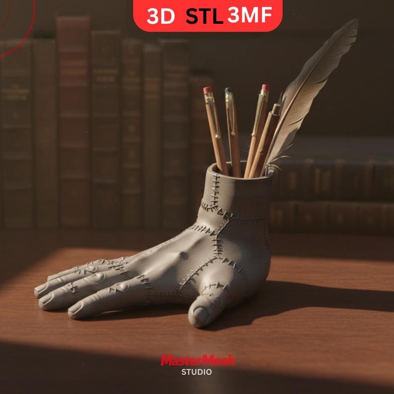 Sydd handpennhållare för 3D-utskrift, gotisk skrivbordsorganisatör (STL/3MF) bild 3