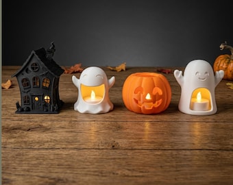 Halloween Candle Holder Bundle | Haunted House, Ghost, Pumpkin STL Files (Digital Download)