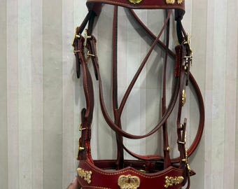 handmade fancy horse bridle and reins 24k gold ornaments with premium quality leather best gift for horse lovers