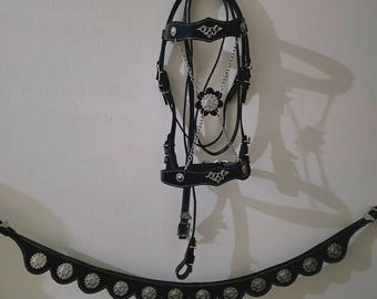 handmade fancy horse bridle with reins and breastcollar pure cowhide leather  and brass ornaments best gift for horse lover