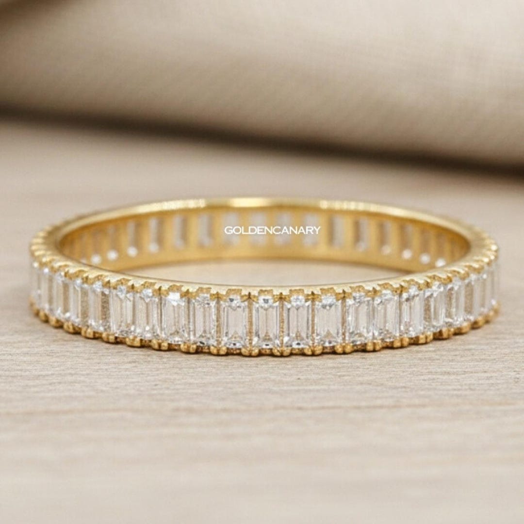 Baguette Diamond Eternity Band in 14K Gold Slim Baguette Wedding Band ...