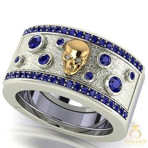 Oura Ring Gen 5 Jacket - Gothic Gold Skull & Blue Sapphire Smart Ring Cover - Two-Tone Textured Ring Protector Case