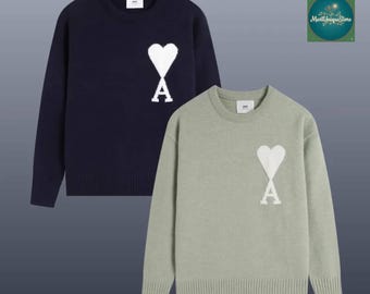 Suéter AMI Paris Heart A // Jersey de punto de lujo // Moda unisex para hombre y mujer