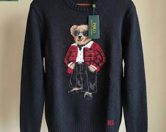 Suéter de punto Polo Bear // Suéter de oso bordado de lujo // Ropa de invierno unisex