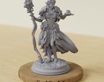 Elf Fey Druid Wizard Miniature | D&D Pathfinder | 28mm 32mm | NPC Miniature | Tabletop RPG TTRPG | Fantasy Mini