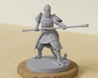 Monkey King Miniature | Staff Warrior Monk | Armored Simian Fighter | 28mm 32mm | Tabletop RPG TTRPG