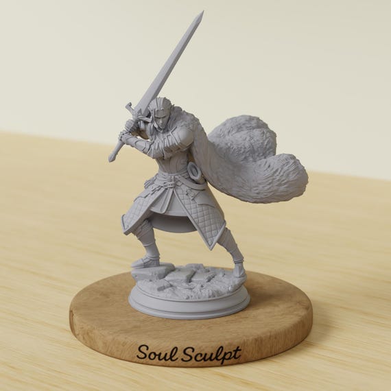 Elf Fighter | Elven Sword Warrior | 32mm Scale | DnD Miniature | Fantasy Elf Knight | Tabletop RPG Mini